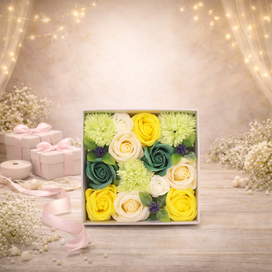 Quadratische Schachtel – Gelb &amp; Grün