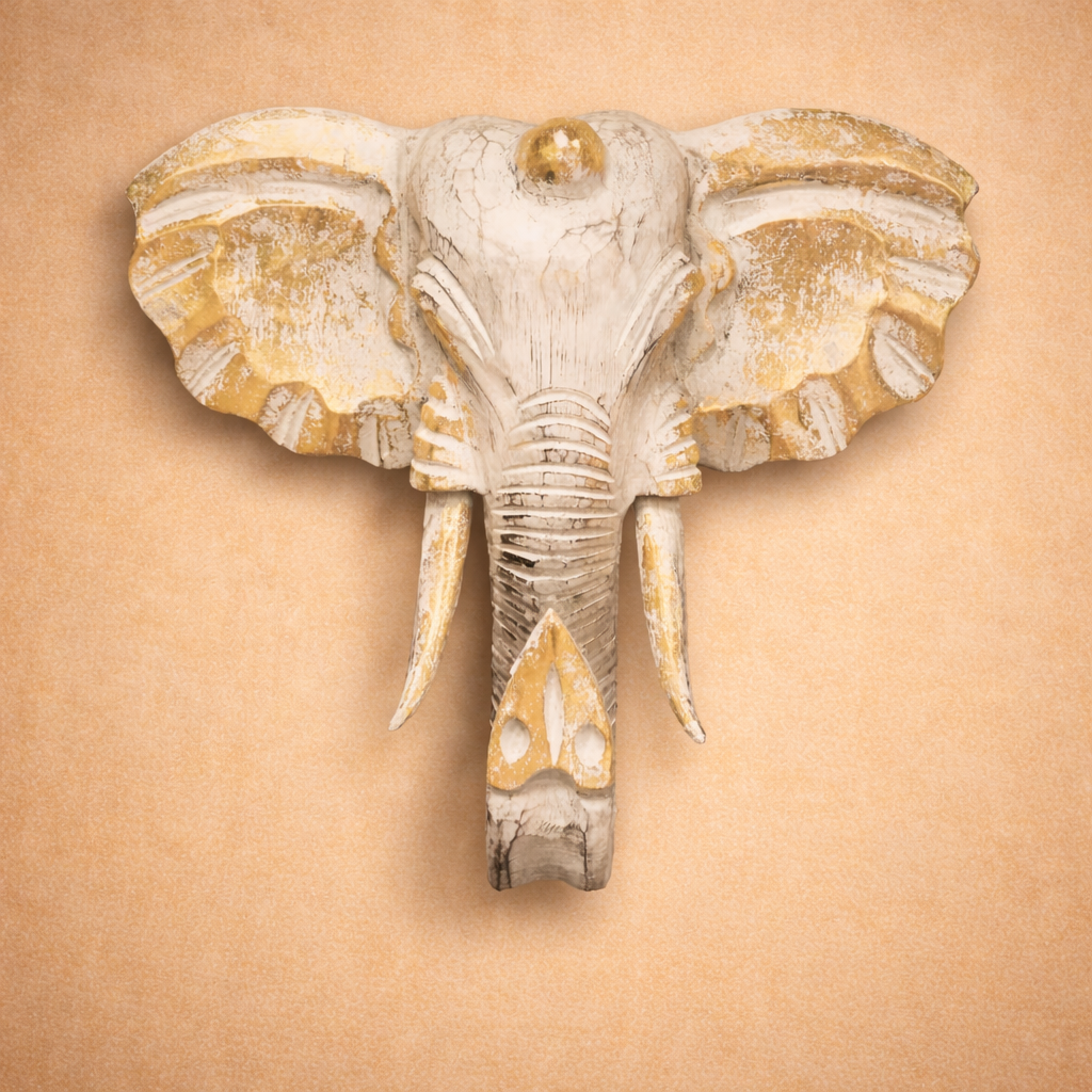 Großer Elefantenkopf – Gold &amp; Weiß getüncht