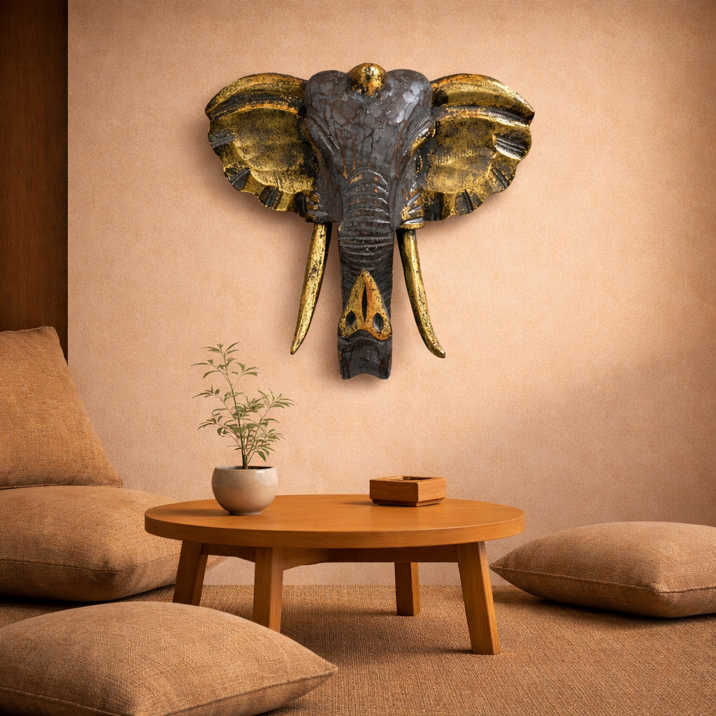Großer Elefantenkopf – Gold &amp; Grau