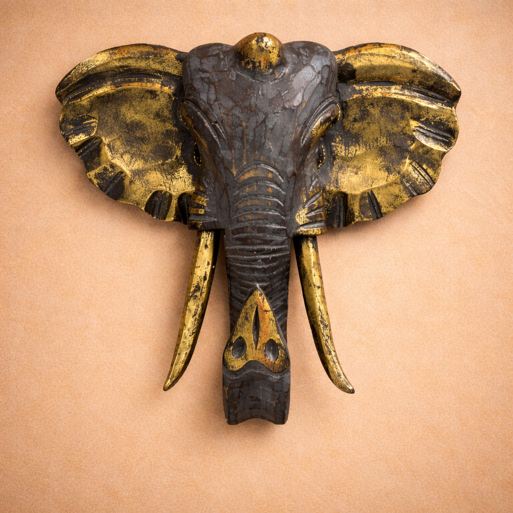 Großer Elefantenkopf – Gold &amp; Grau