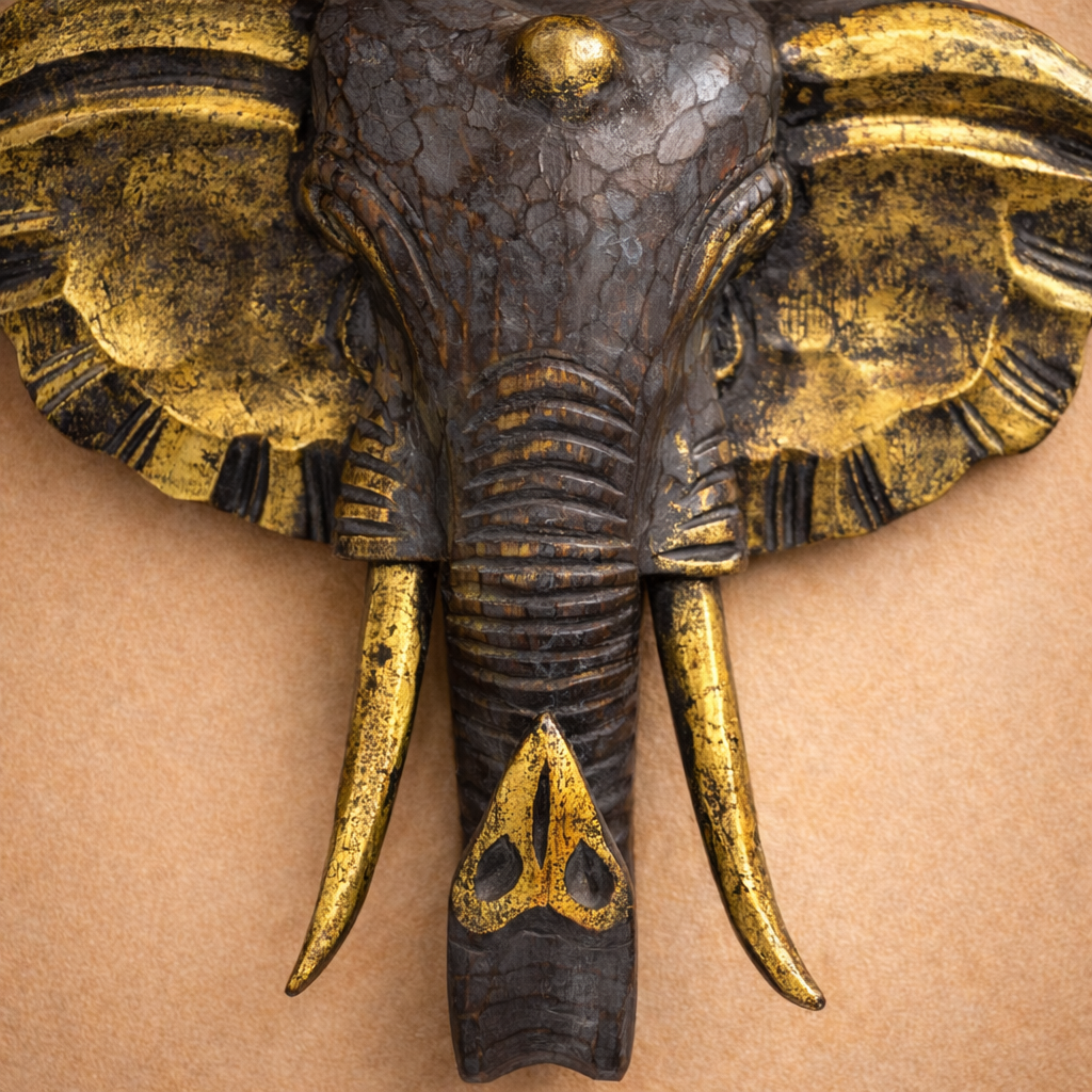 Großer Elefantenkopf – Gold &amp; Grau
