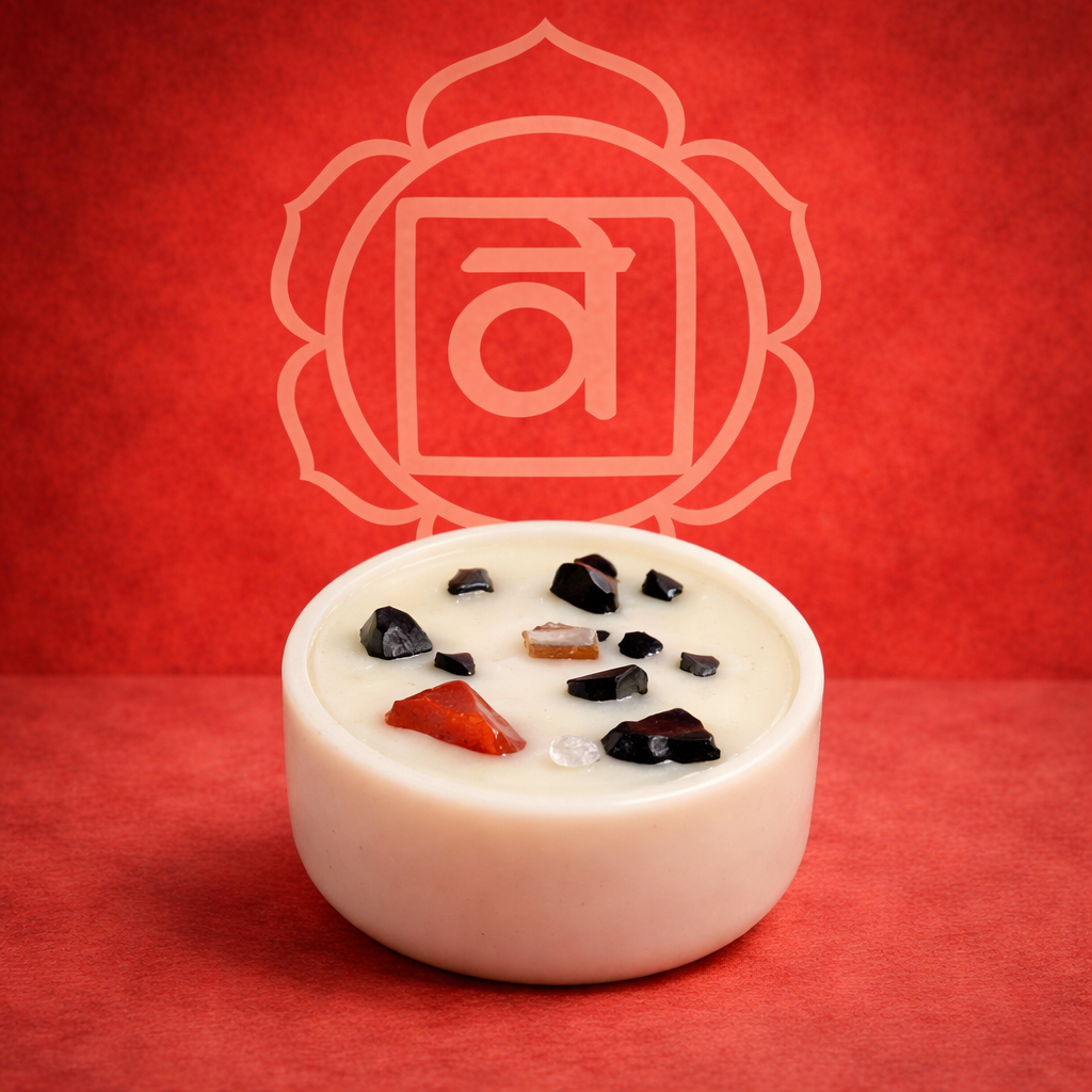 Wurzelchakra-Kristallkerze – Roter Jaspis &amp; Schwarzer Achat | Schwarzes Oud