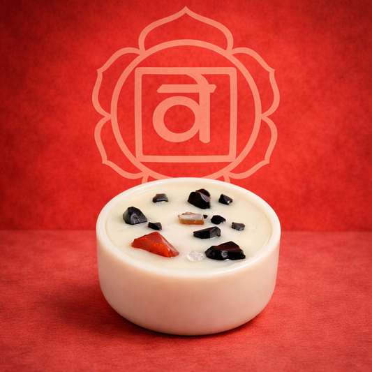 Wurzelchakra-Kristallkerze – Roter Jaspis &amp; Schwarzer Achat | Schwarzes Oud