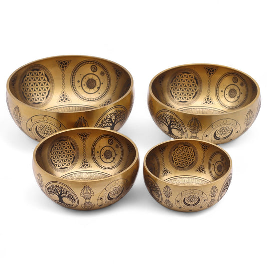 Pure Brass Etched Buddha - Set of 4