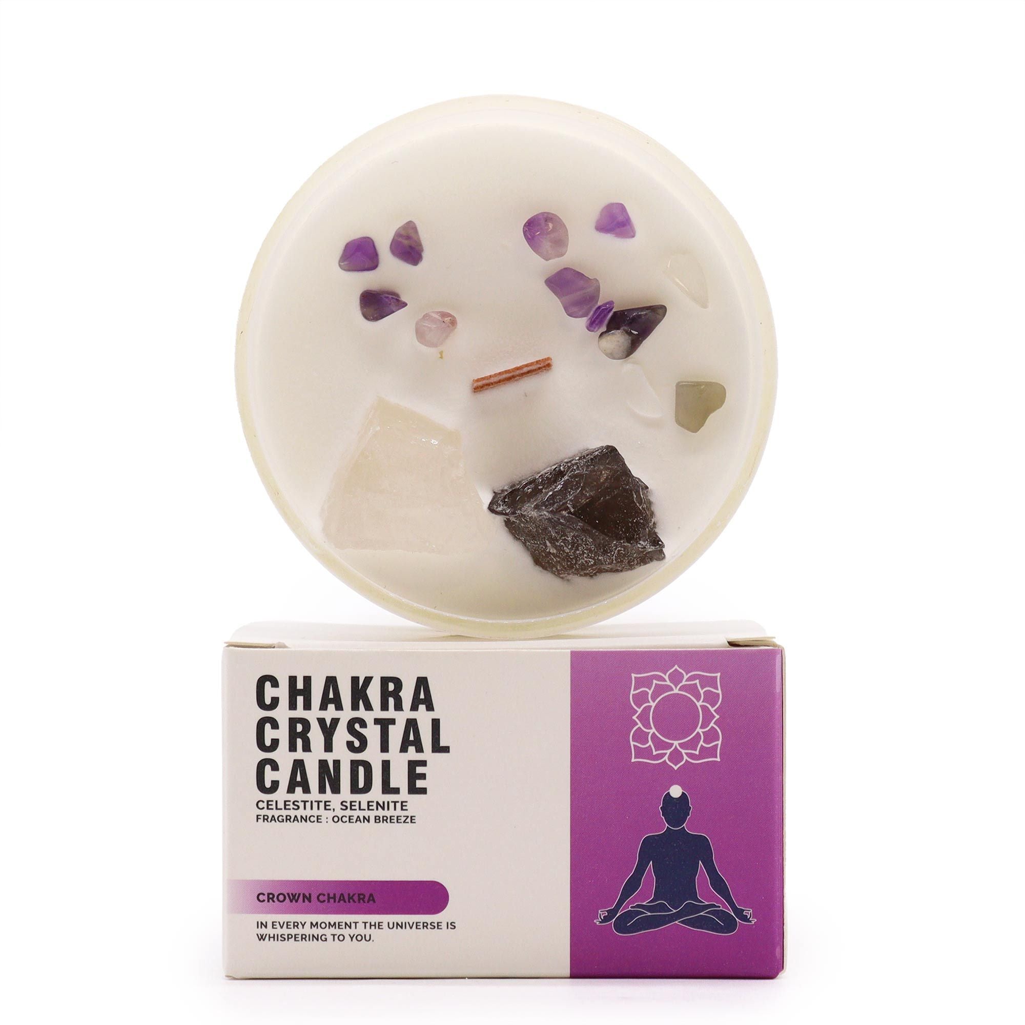 Crown Chakra Crystal Candle – Celestite & Selenite | Ocean Breeze