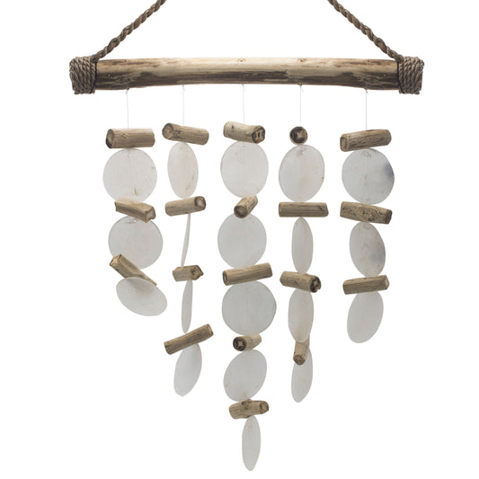 Handmade Driftwood Chime – Pearl Design | Capiz Glass & Driftwood