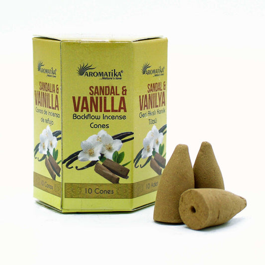 Masala Backflow Incense Cones – Sandalwood & Vanilla (Aromatika) | 10 Cones