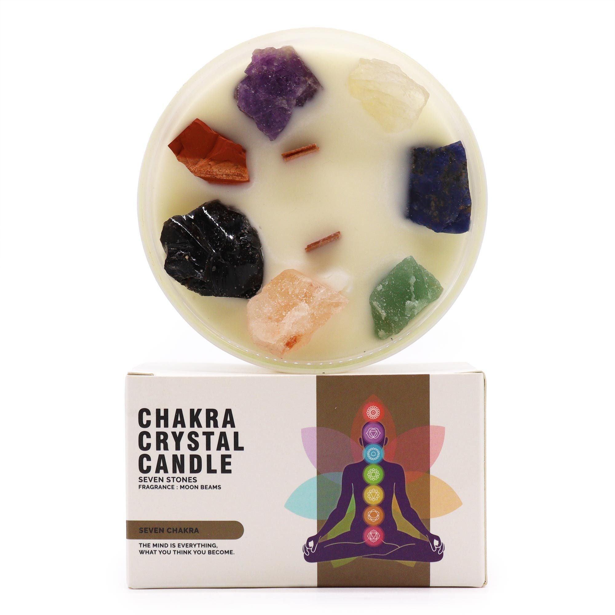 Large Chakra Crystal Candle – 7 Crystals | Moon Beams