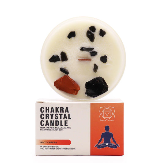 Root Chakra Crystal Candle – Red Jasper & Black Agate | Black Oud