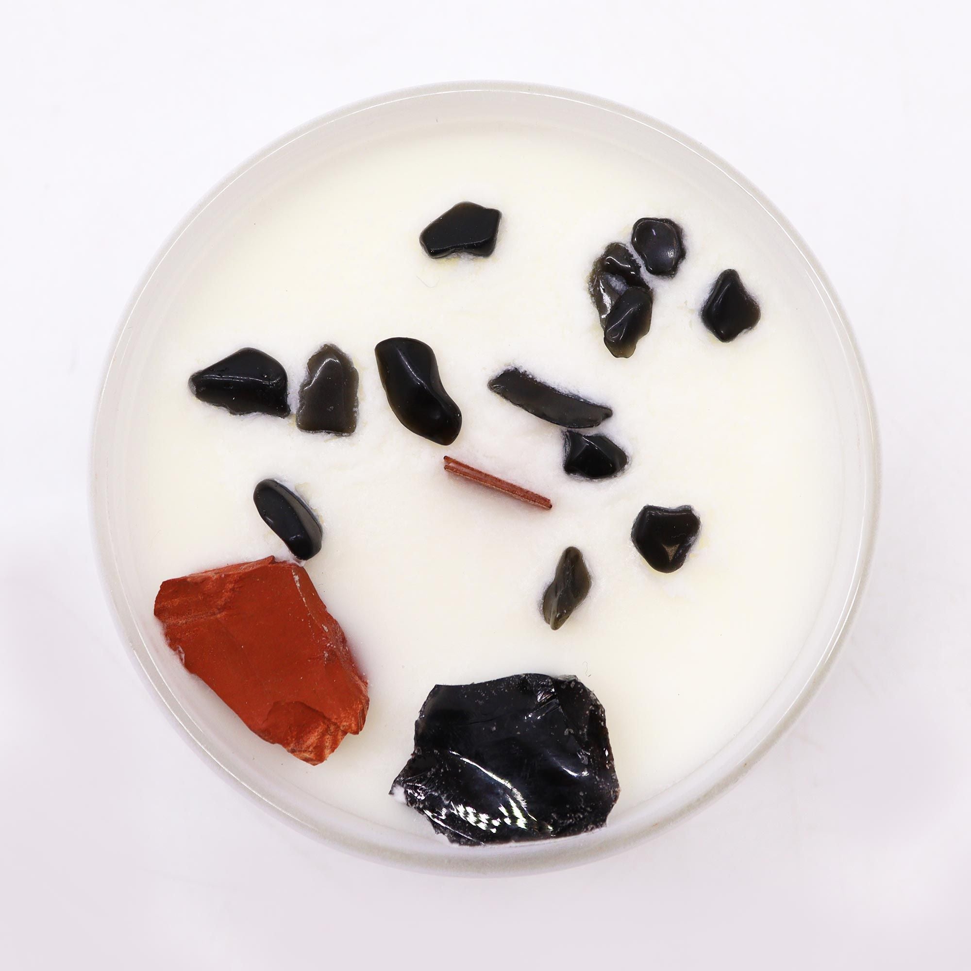 Root Chakra Crystal Candle – Red Jasper & Black Agate | Black Oud