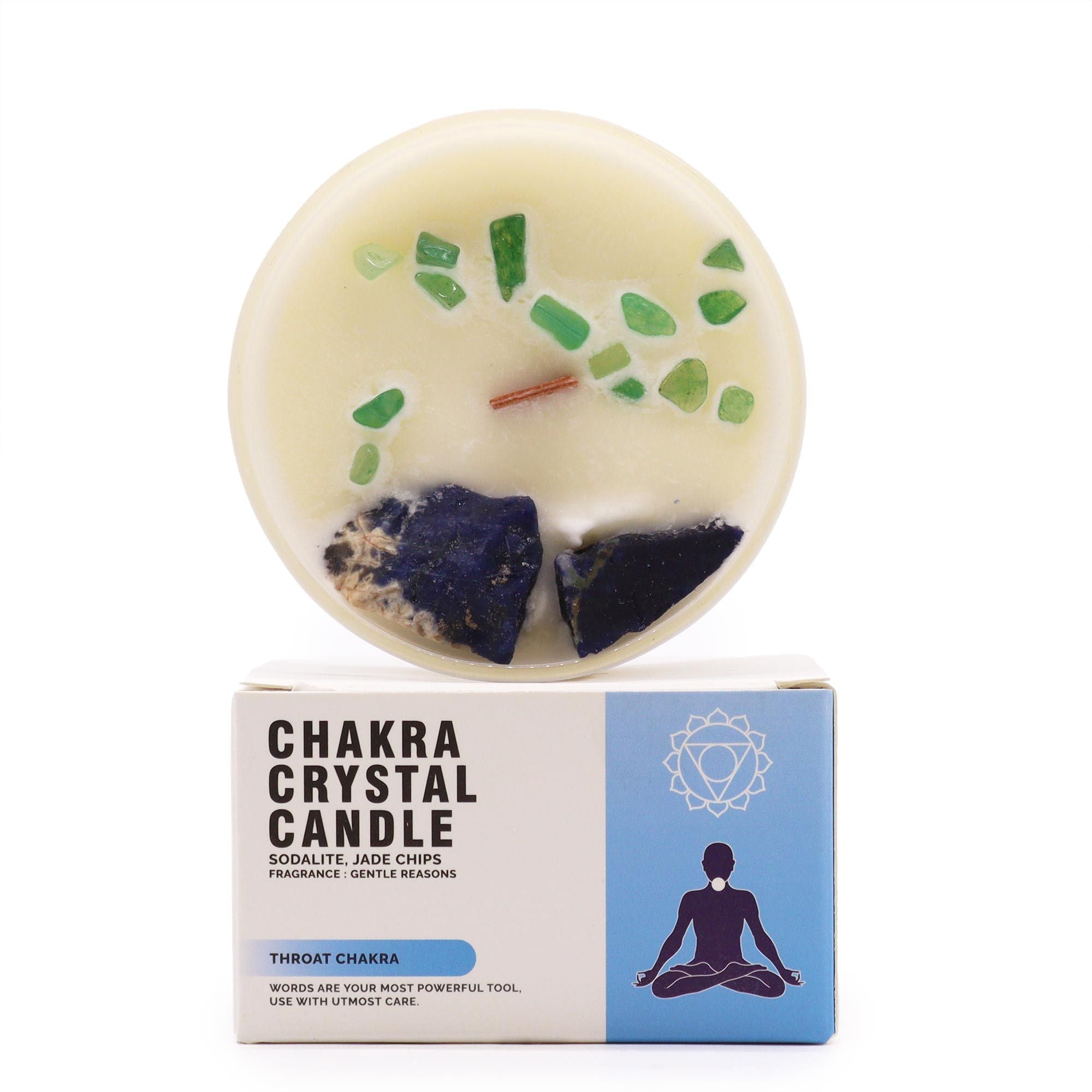 Throat Chakra Crystal Candle – Sodalite & Green Jade | Gentle Reasons