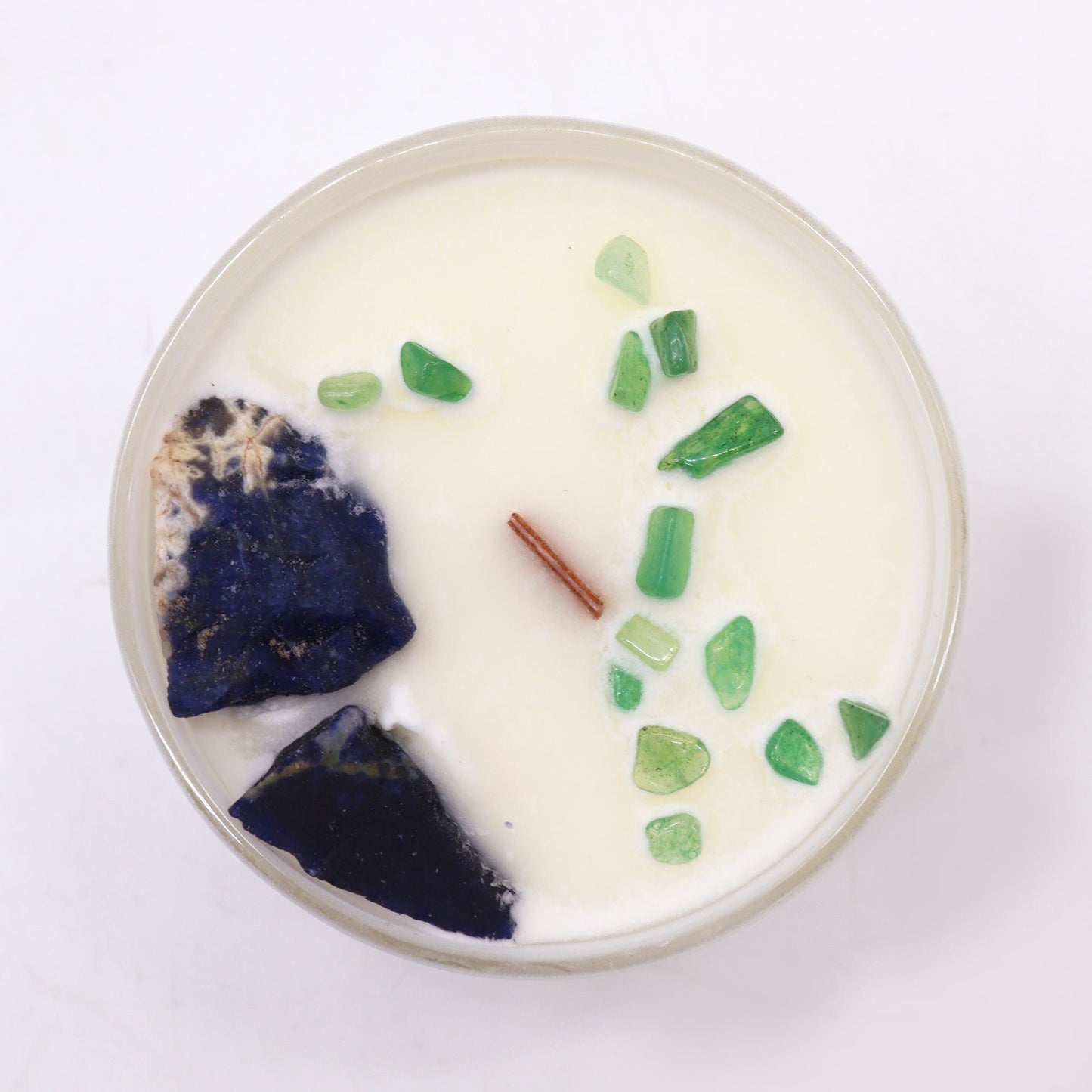 Throat Chakra Crystal Candle – Sodalite & Green Jade | Gentle Reasons