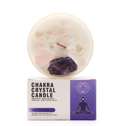 Third Eye Chakra Crystal Candle – Amethyst & Rose Quartz | Sweet Crystal Truth
