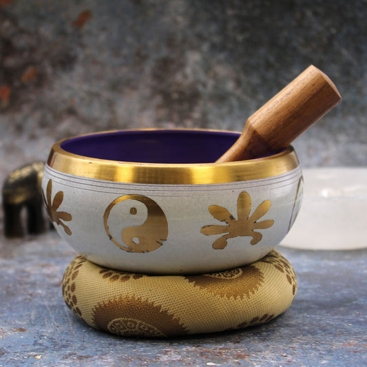 Yin & Yang Singing Bowl Set- White/Purple