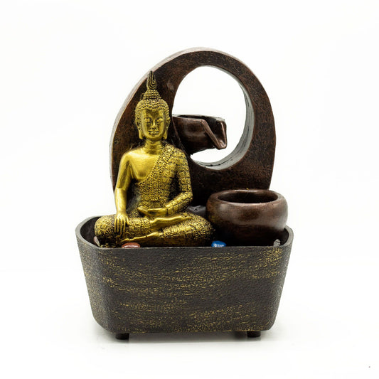 Tischbrunnen – 21,5 cm – Goldener Buddha &amp; Töpfe