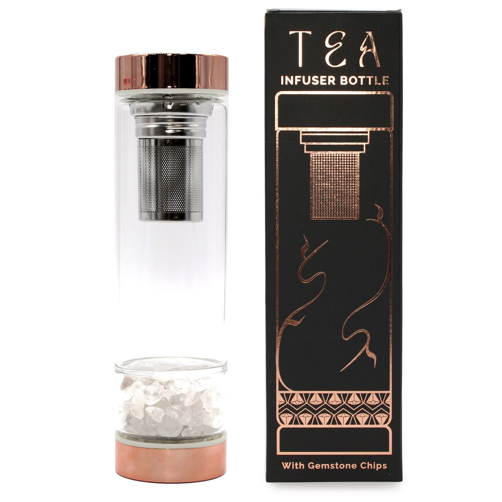 Crystal Glass Tea Infuser Bottle – Rose Quartz | 500 ml