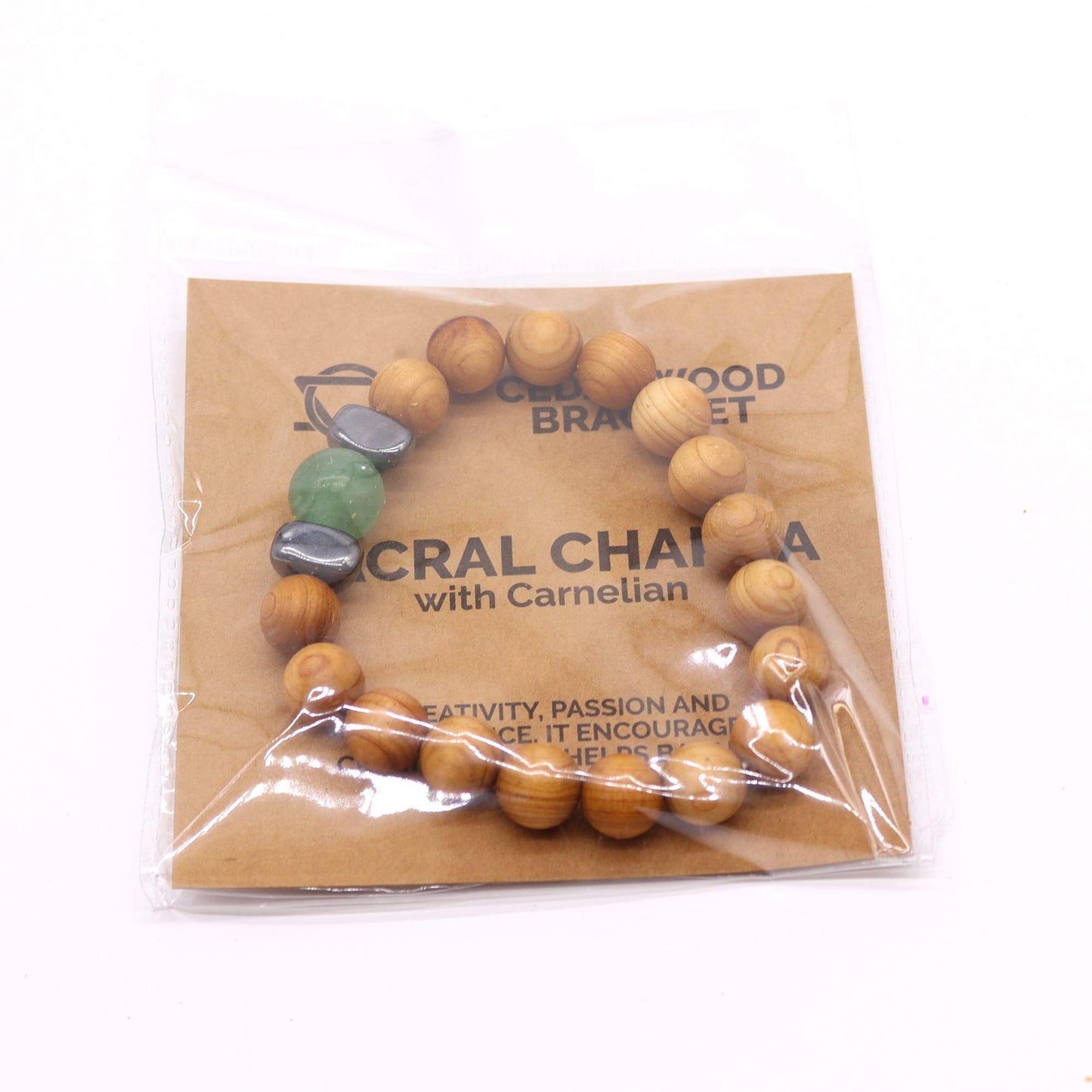 Sakralchakra-Armreif aus Zedernholz mit Aventurin
