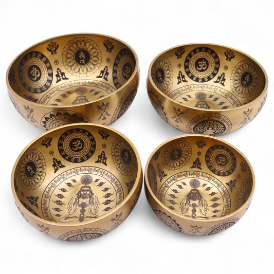 Pure Brass Etched Yogi - Set of 4