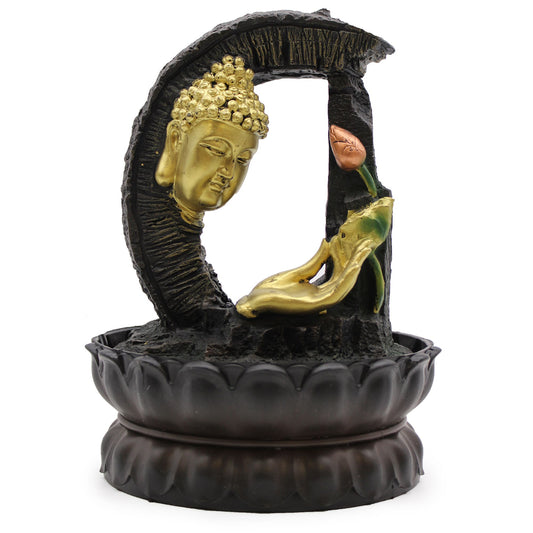 Tischbrunnen – Goldener Buddha &amp; Lotus (30 cm)