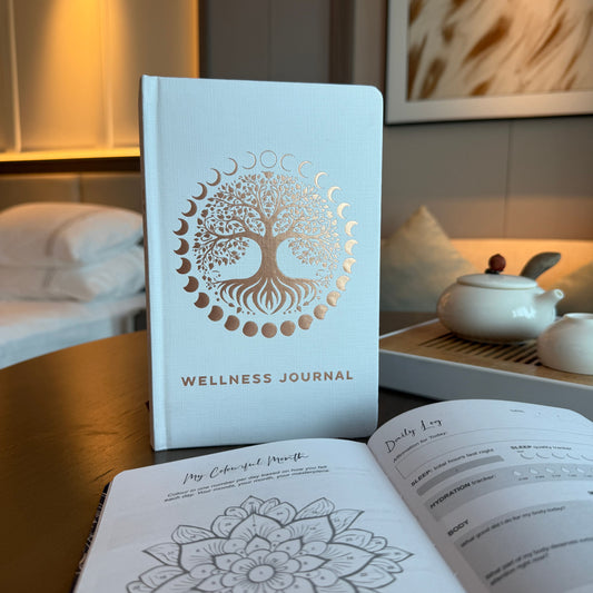 Weißes Wellness-Tagebuch – 120 Seiten – Roségoldener Lebensbaum