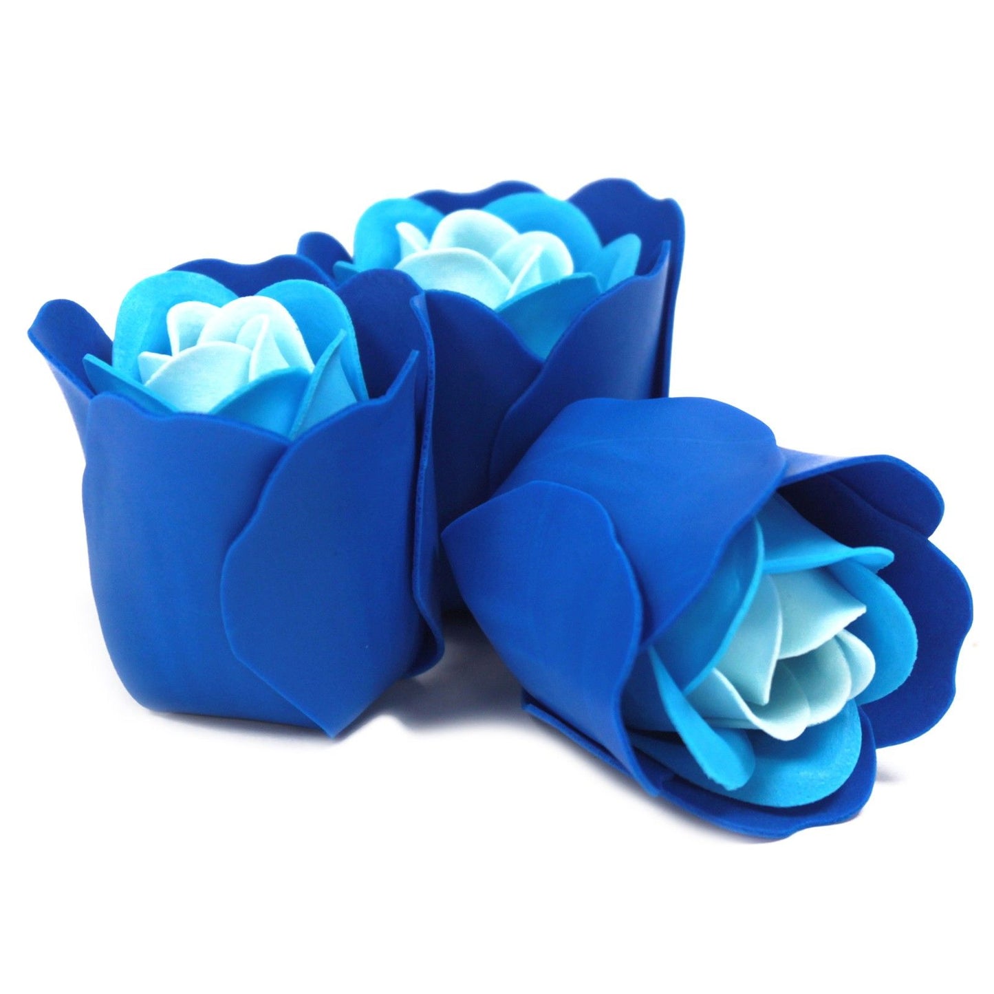 3er-Set Seifenblumen-Herzboxen – Blaue Hochzeitsrosen