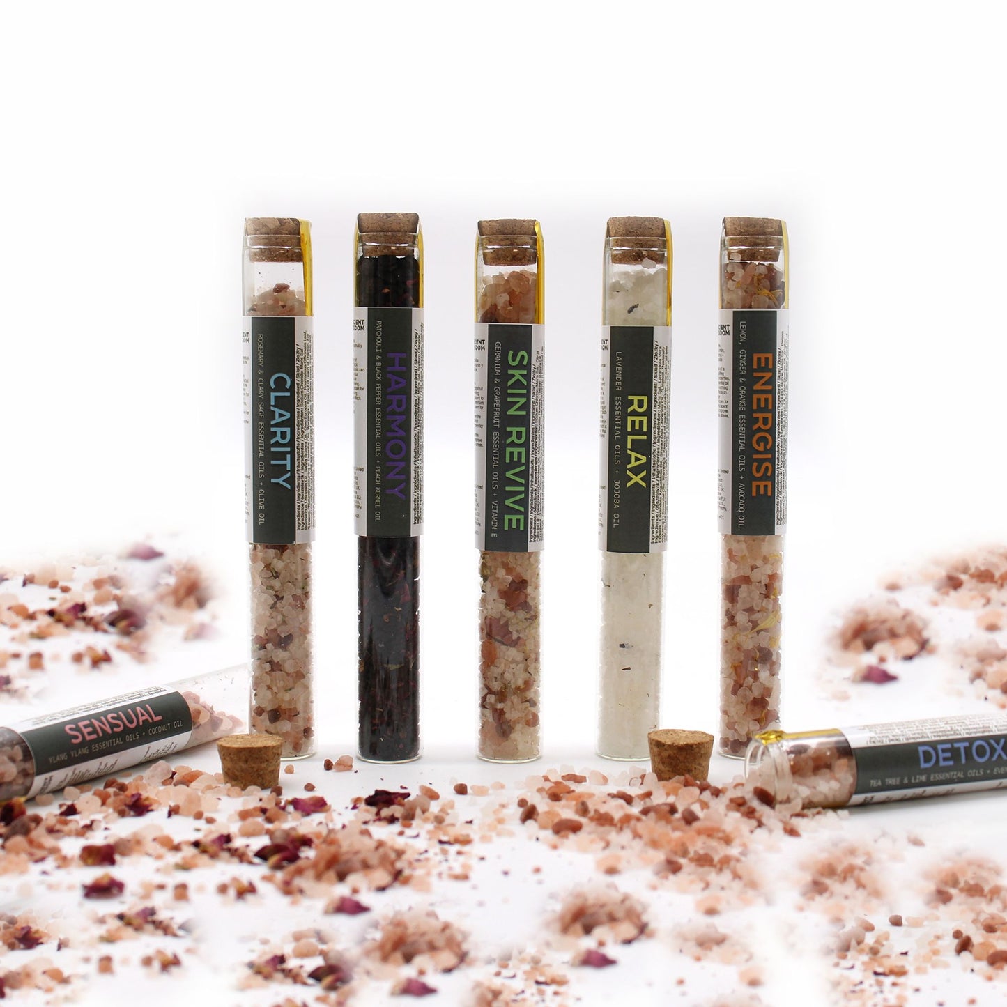 Luxury Bath Salts Set – 7 Glass Tubes | Relaxation, Energy & Balance