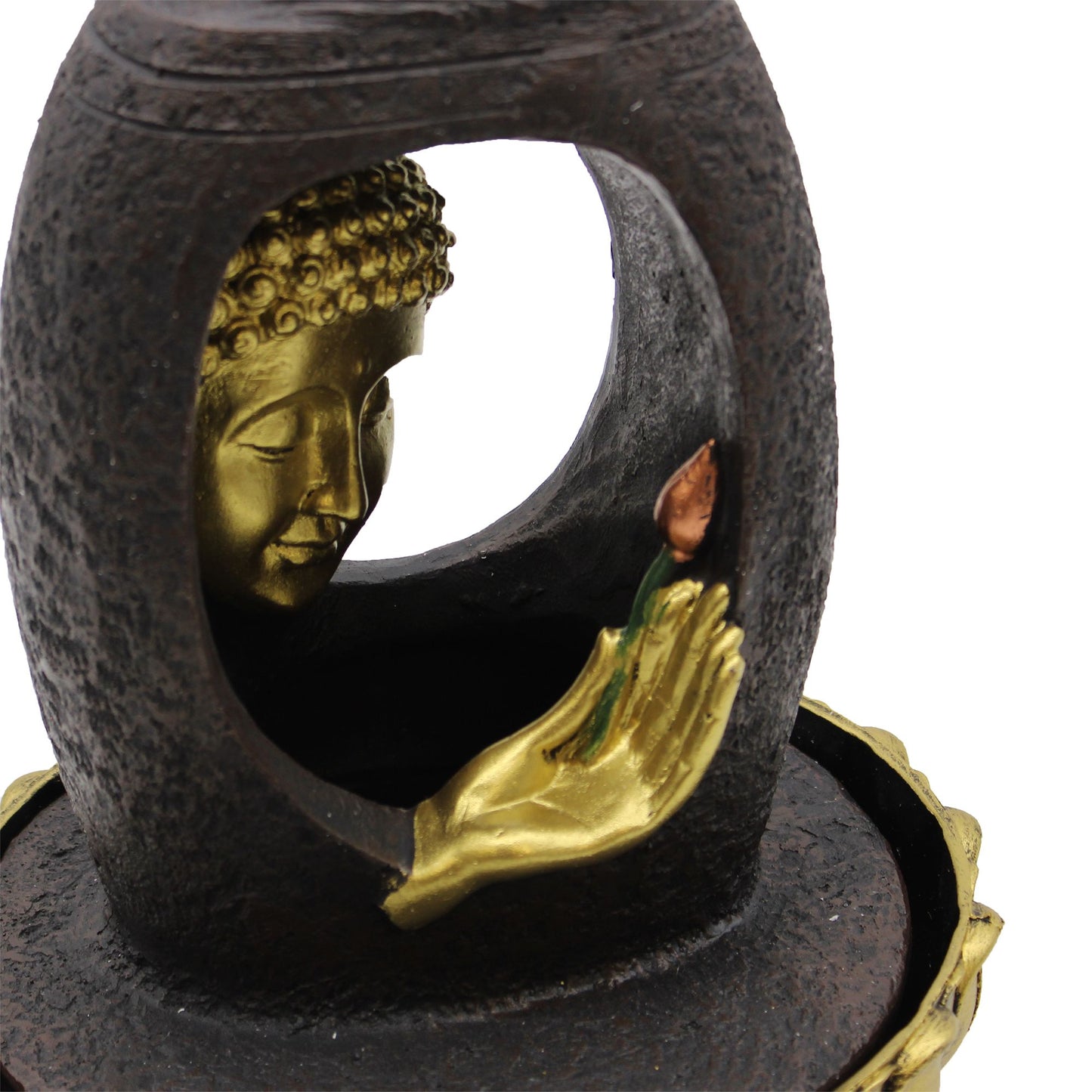 Tischwasserbrunnen – Goldener Buddha und Vitarka Mudra (30 cm)