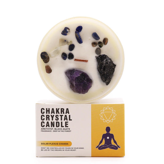 Solar Plexus Chakra Crystal Candle – Amethyst & Black Agate | Deep in the Forest