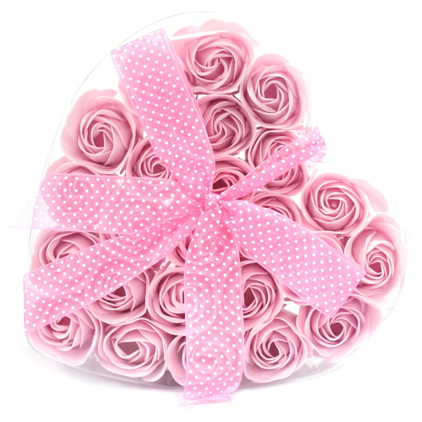 Set mit 24 Seifenblumen-Herzboxen – Rosa Rosen