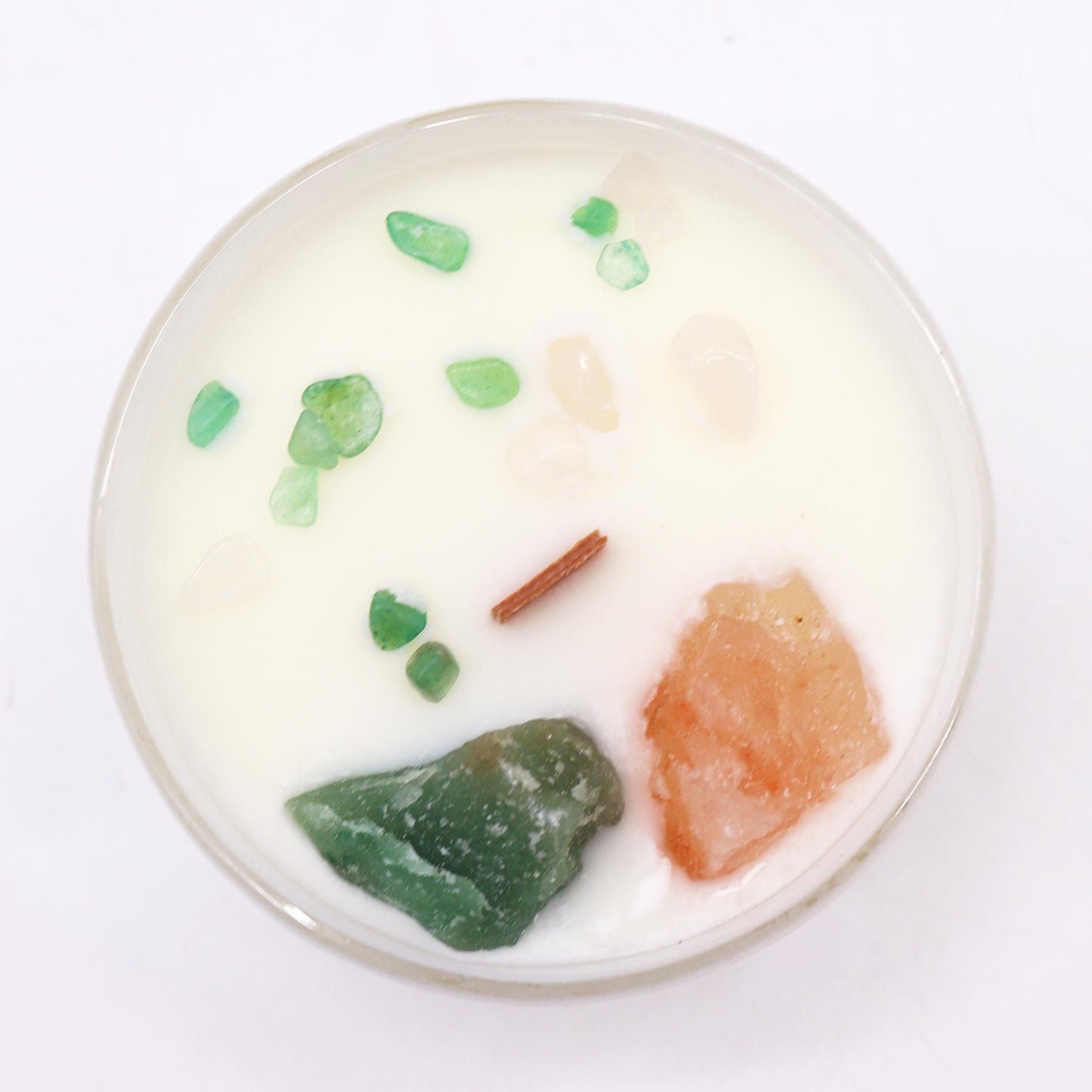 Heart Chakra Crystal Candle – Rose Quartz & Green Jade | Rose Musk